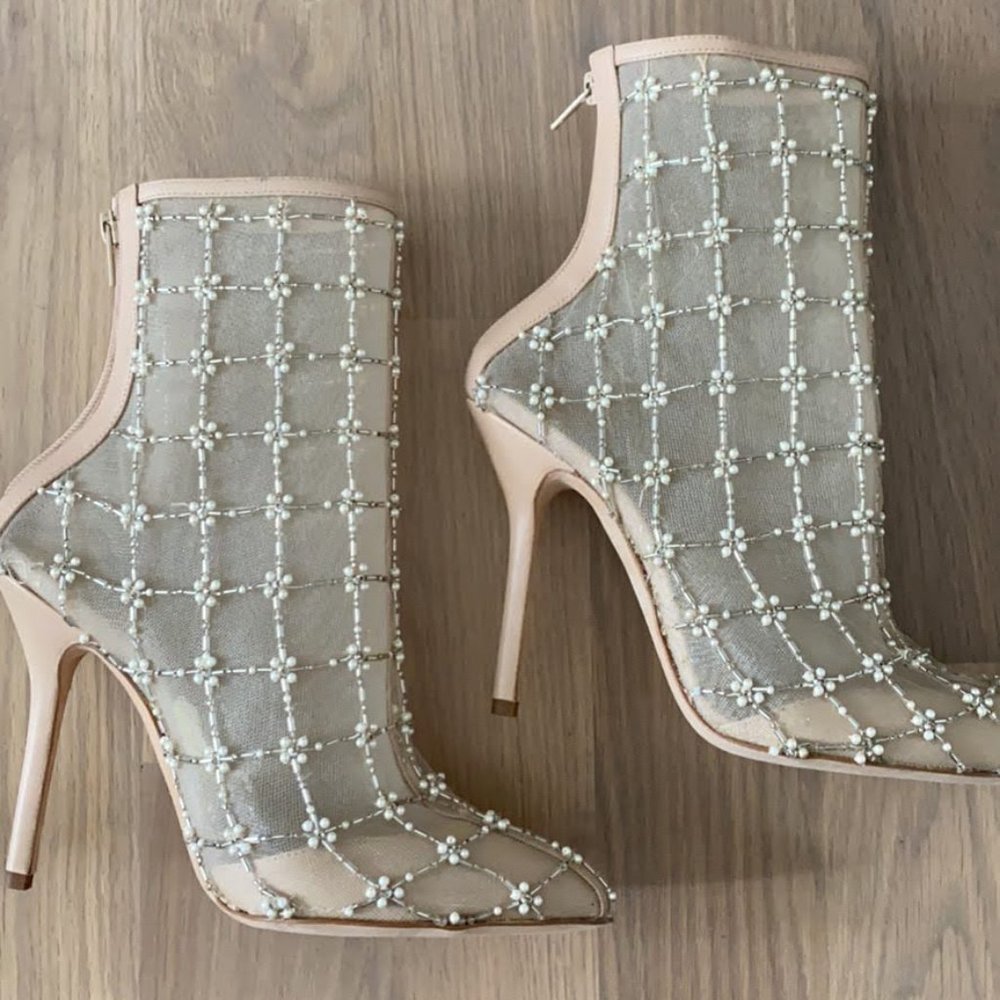 Oscar de la Renta Pearlette Biege Mesh Booties